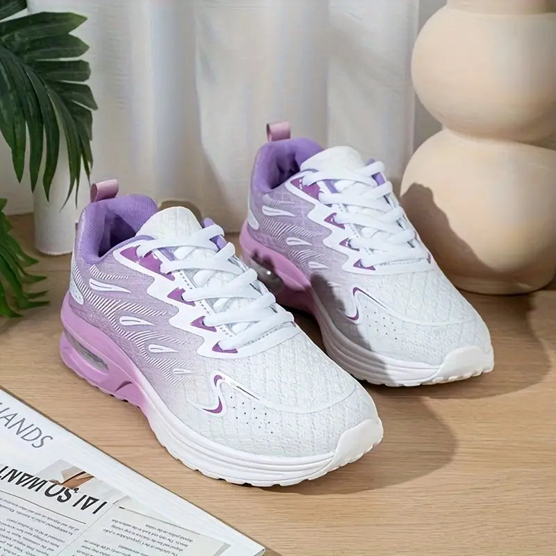 Women'S Gradient Geometric Sneakers with Breathable Mesh & Double-Layer Air